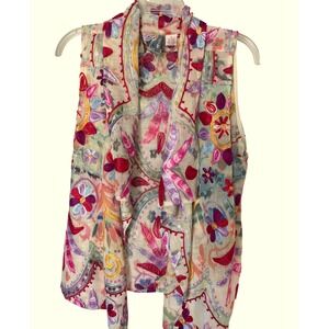 Anu Women's Colorful Open Draped‎ Floral Cardigan Boho Embroidered Art S Wool